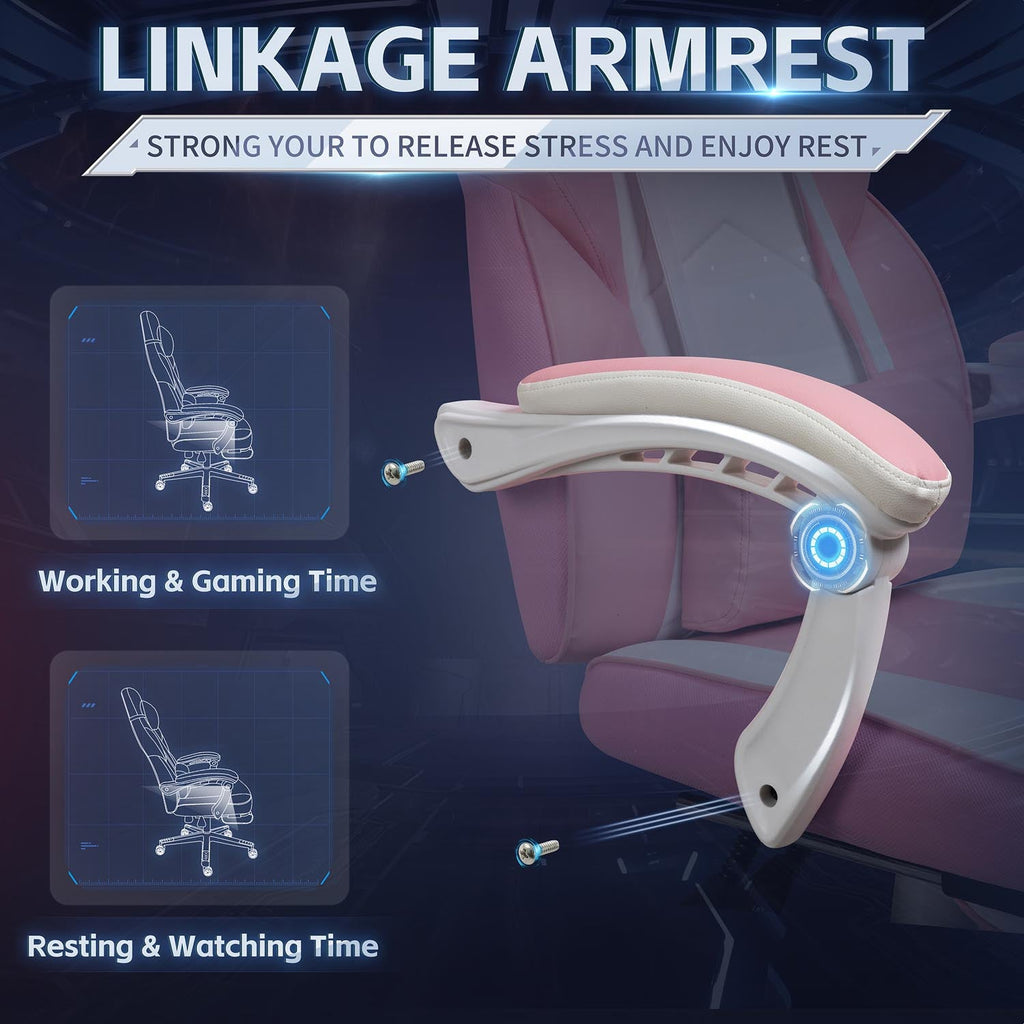 Gaming Chairs  Walsunny Gaming Chairs with Footrest, Massage Leather Game Chair for Adults Big and Tall Gamer Chair with Headrest and Lumbar Support with Ergonomic PU Leather   #color_pink