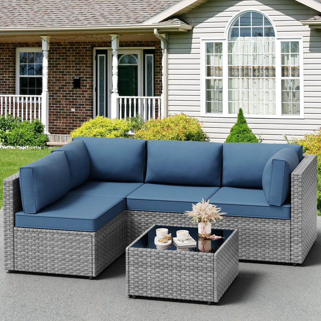 Vongrasig Patio Furniture 5 Pieces Outdoor Sectional Sofas, Sliver Wicker