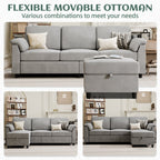 Walsunny 3 Seat L-Shaped Sectional Sofa With Movable Ottoman#color_light-grey