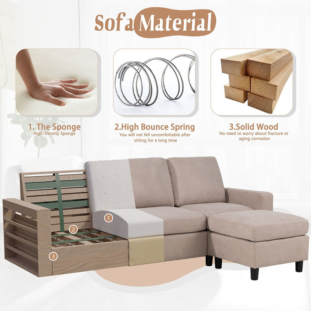 Walsunny Sectional Sofa With Long Storage Ottoman For Small Apartment#color_khaki (7136755155120)