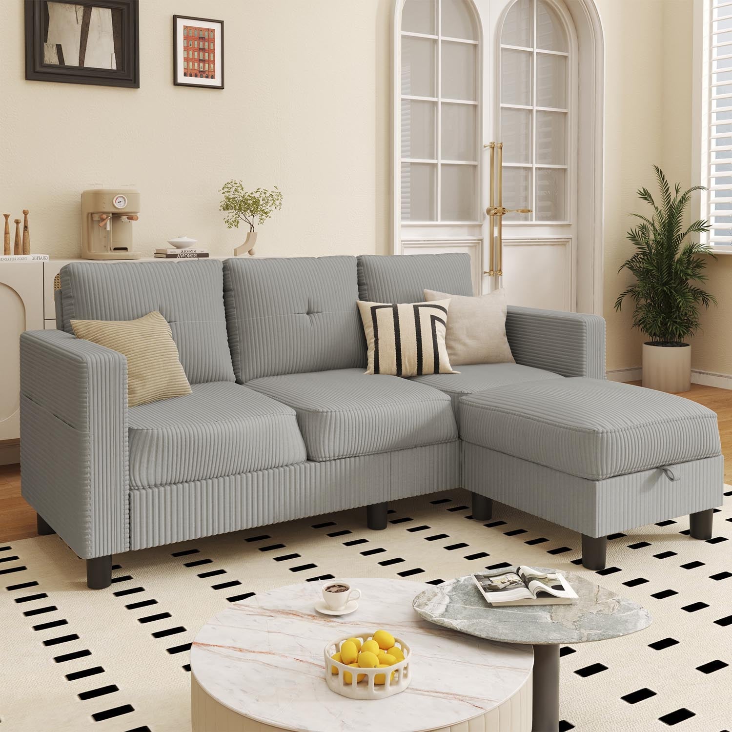 WALSUNNY livingroom sectional couch sectional couch #color_light-grey #material_corduroy