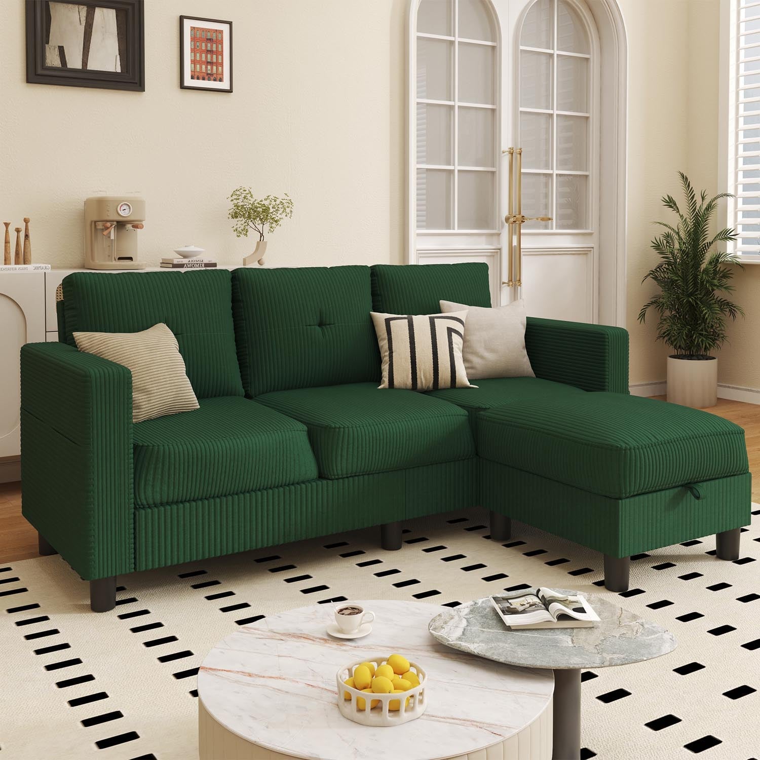 WALSUNNY livingroom sectional couch sectional couch #color_green  #material_corduroy