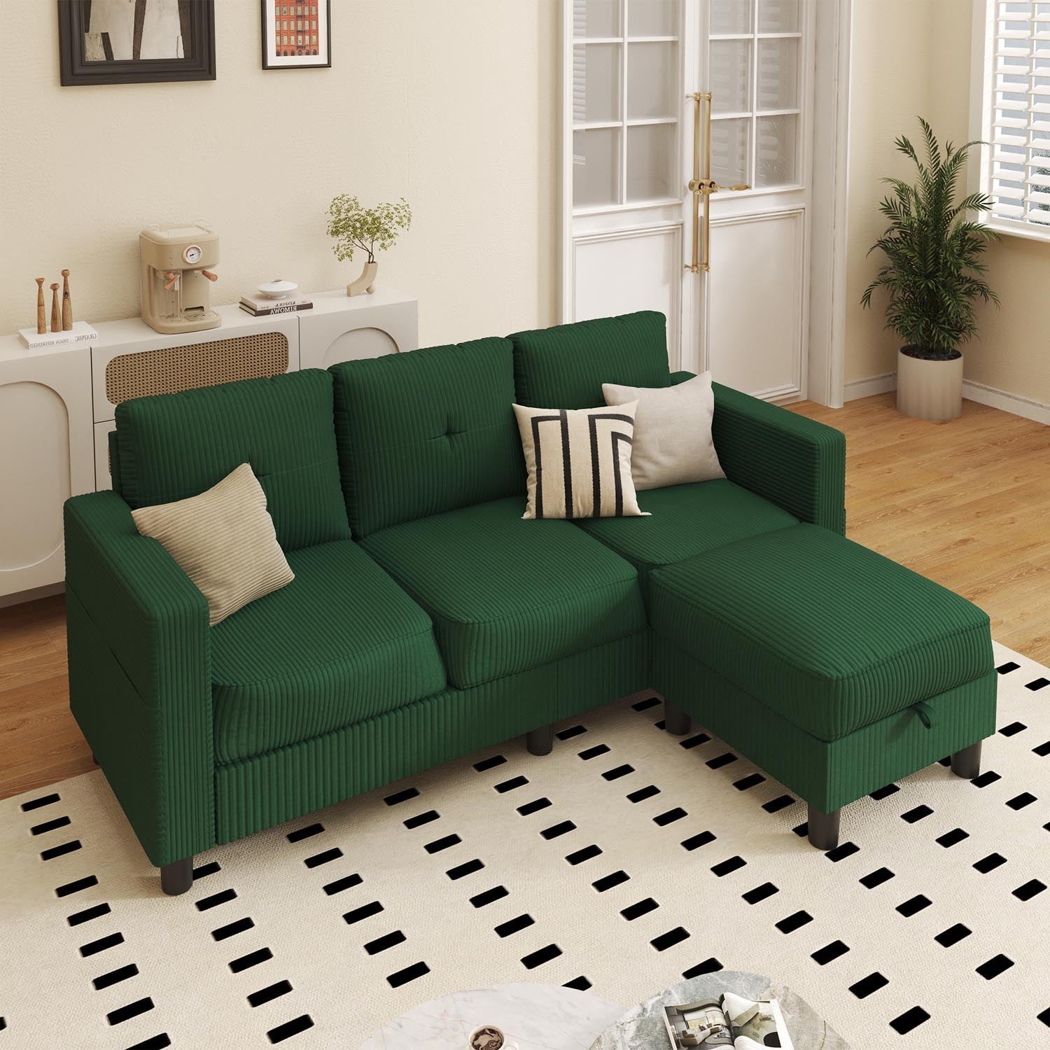 WALSUNNY livingroom sectional couch sectional couch #color_green  #material_corduroy
