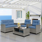 Vongrasig Patio Furniture 4 Pieces Outdoor Wicker Loveseat Set