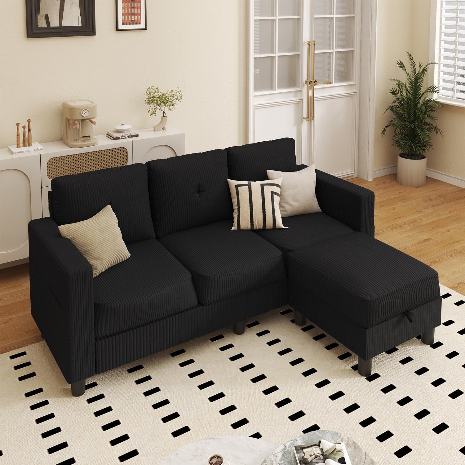 WALSUNNY livingroom sectional couch sectional couch #color_black #material_corduroy