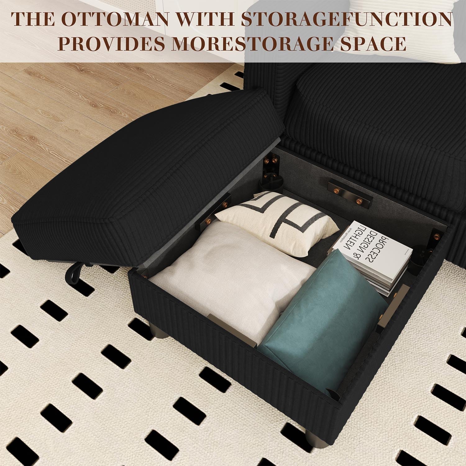 WALSUNNY livingroom sectional couch sectional couch #color_black #material_corduroy