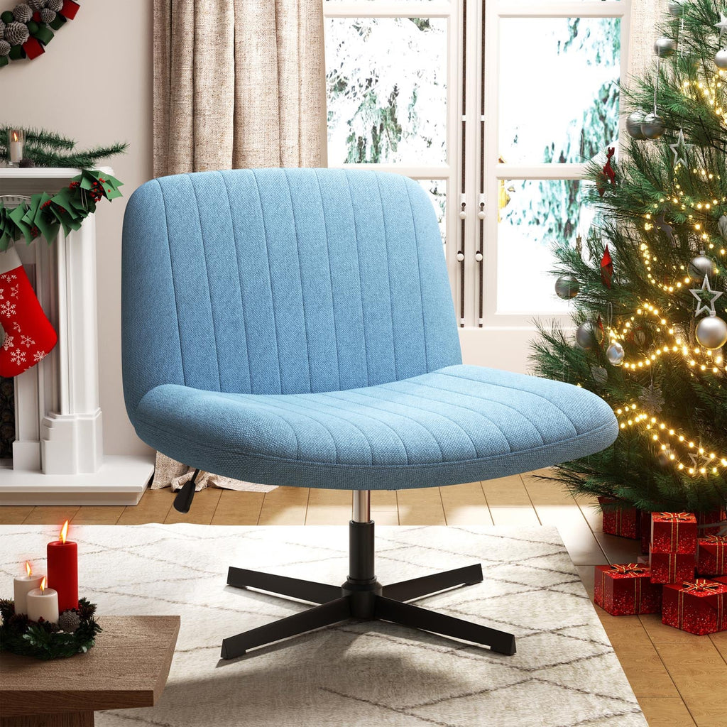 Walsunny Cross Legged Office Chair Armless Wide Chair Cross Legged Office Chair Computer Chair #color_blue #foot_fixed-foot