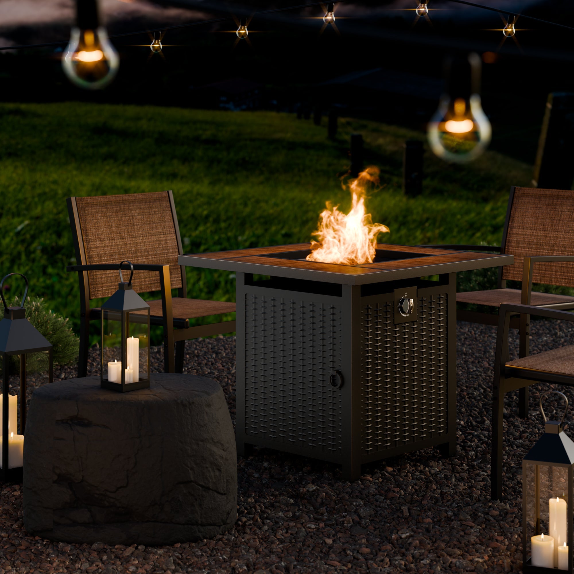 Walsunny 28" Propane Gas Fire Pit Table 50,000 BTU Square Outdoor Wicker (7436201689264)
