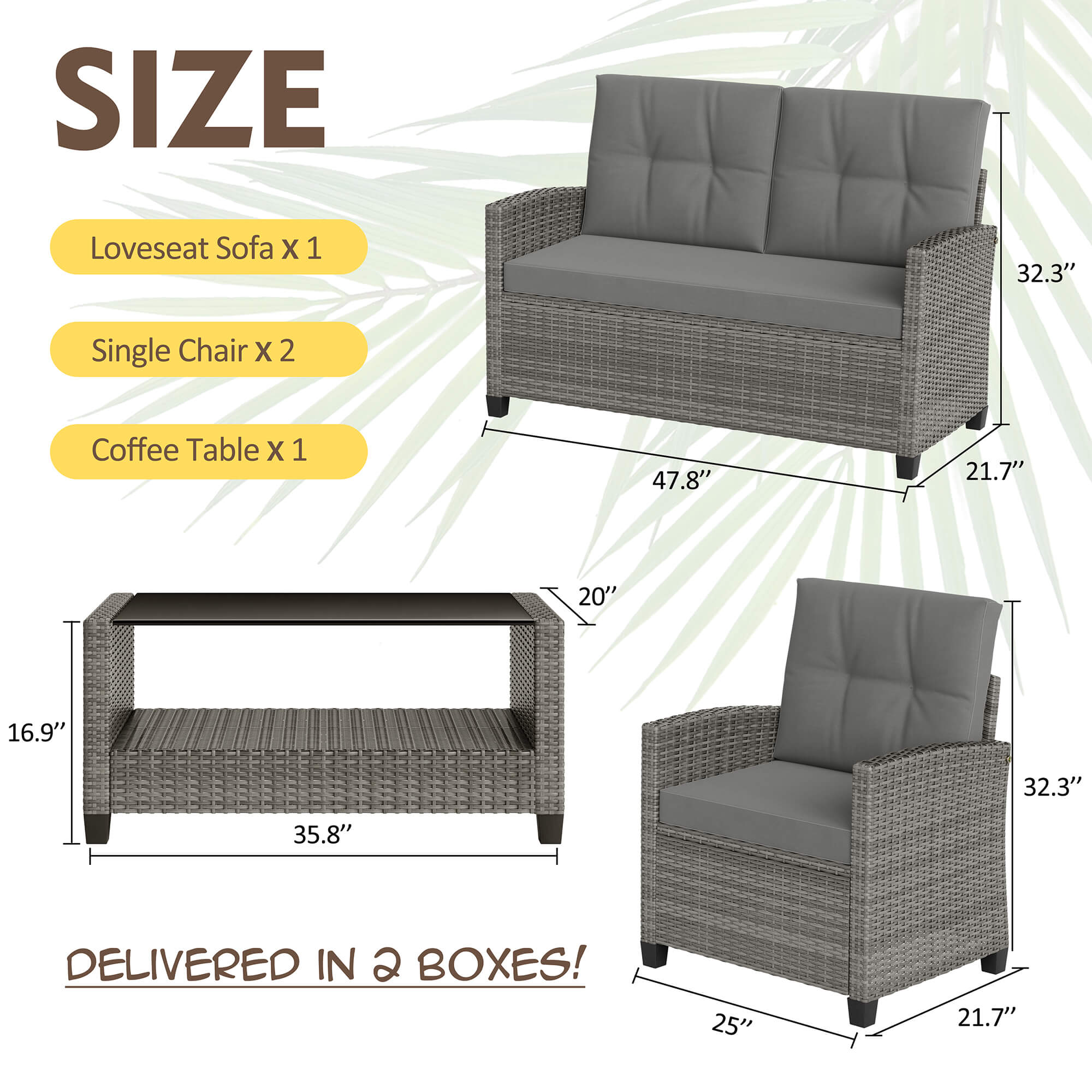 Vongrasig Patio Furniture 4 Pieces Outdoor Wicker Loveseat Set