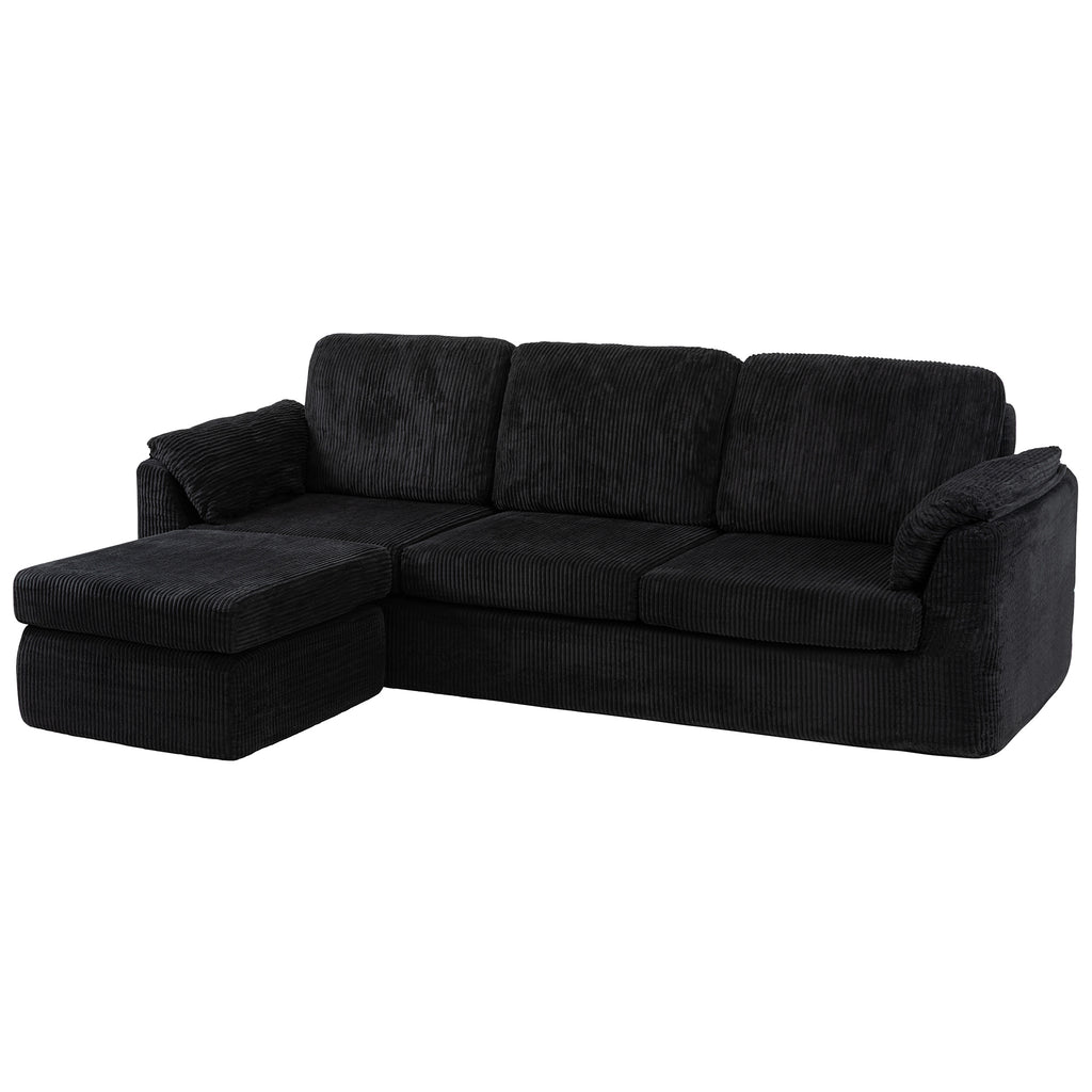 Vongrasig Boneless Convertible Sectional Sofa Couch, 3 Seat L Shaped Sofa with Removable Pillows Plush Corduroy Fabric Small Couches for Living Room, Apartment and Office, White