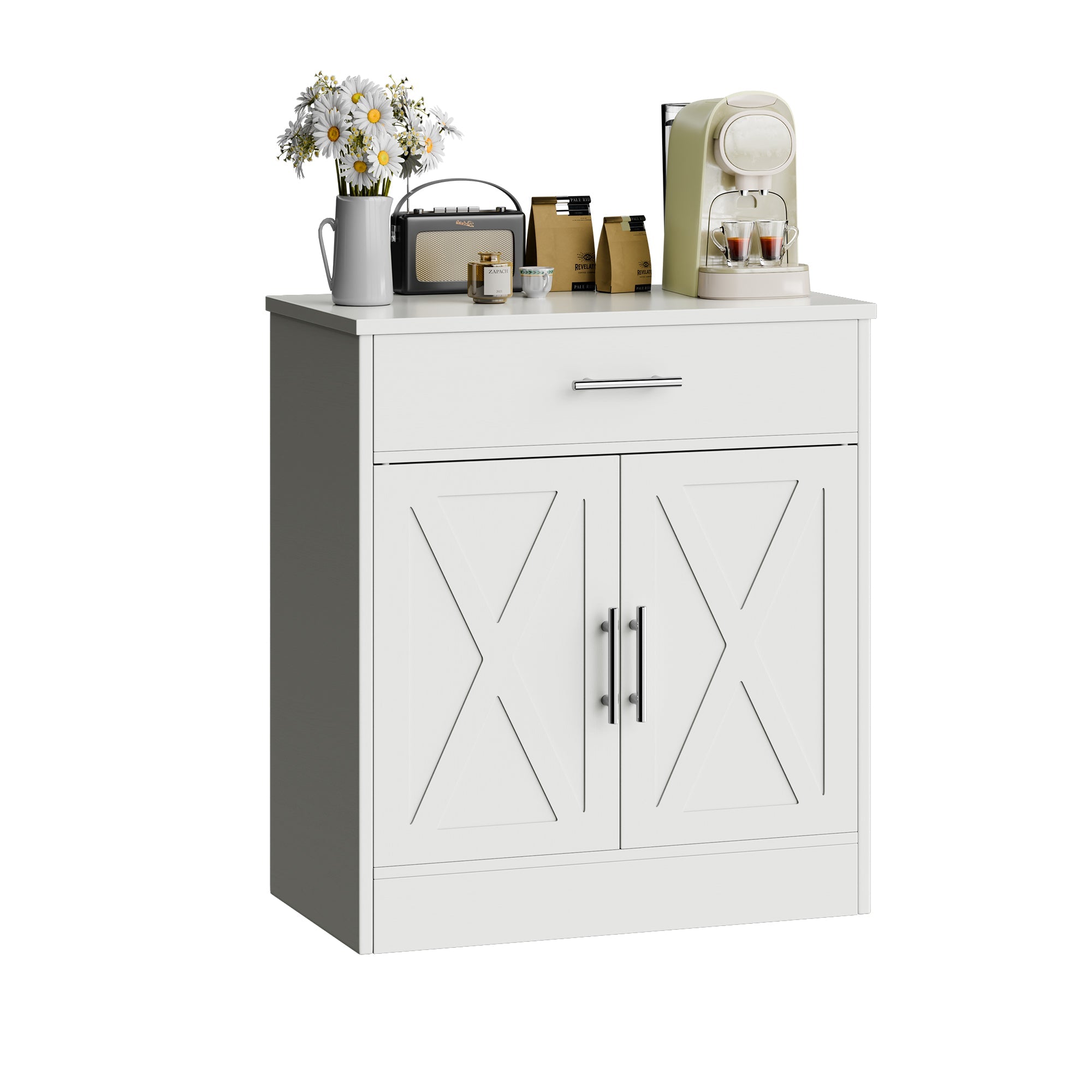 Walsunny Kitchen Buffet Sideboard Cabinet with Adjustable Shelf,Wooden Storage Cabinet with 2 Doors and 1 Drawers,Modern Farmhouse Coffee Bar Cabinet with Storage for Kitchen/Living Room,Grey (7610077905072)