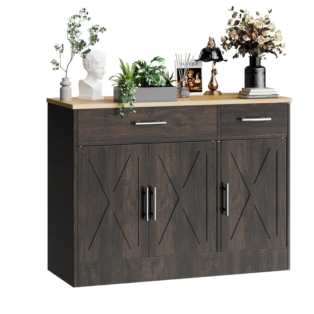 Walsunny Kitchen Buffet Sideboard Cabinet with Adjustable Shelf,Wooden Storage Cabinet with 3 Doors and 2 Drawers,Modern Farmhouse Coffee Bar Cabinet with Storage for Kitchen/Living Room (7612679061680)
