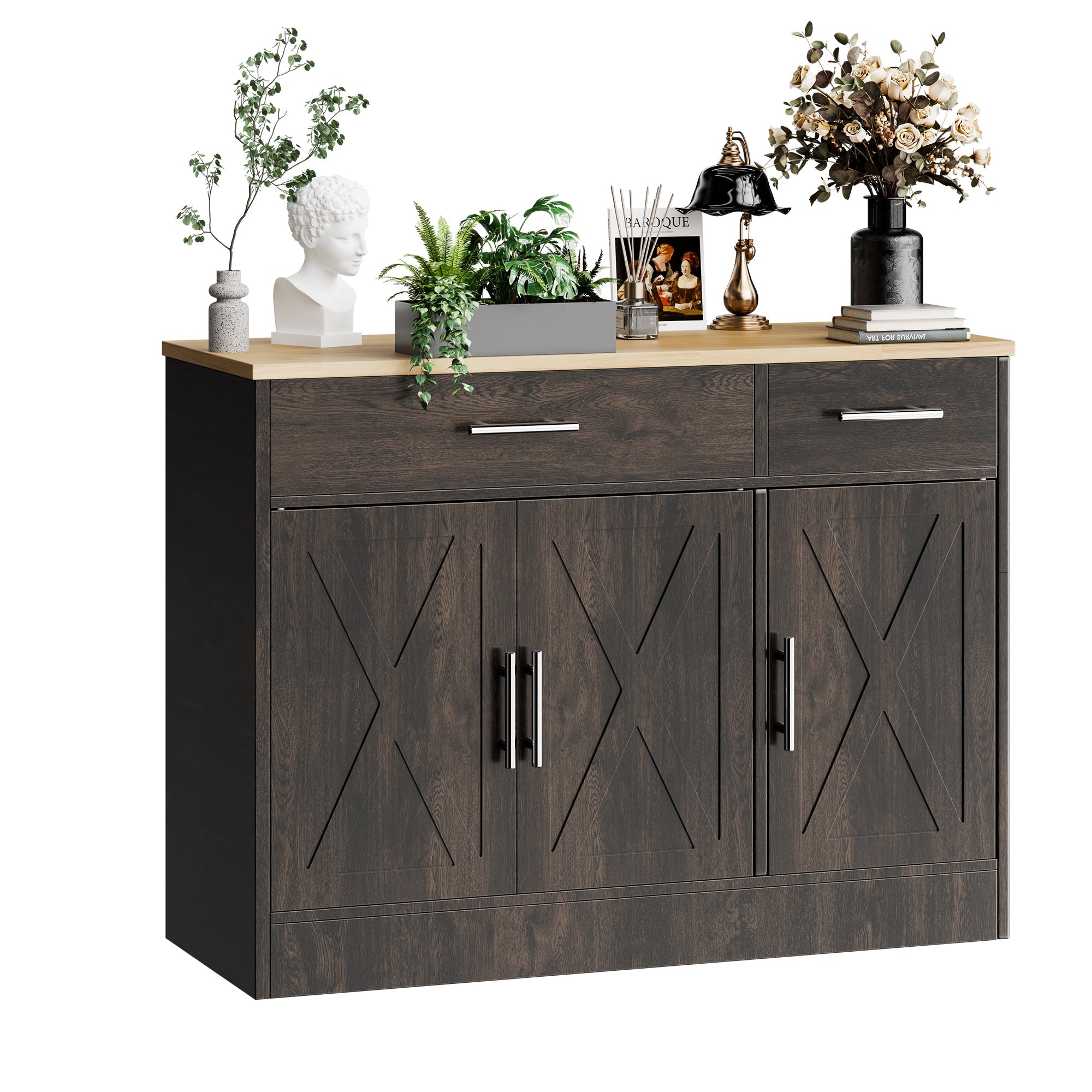 Walsunny Kitchen Buffet Sideboard Cabinet with Adjustable Shelf,Wooden Storage Cabinet with 3 Doors and 2 Drawers,Modern Farmhouse Coffee Bar Cabinet with Storage for Kitchen/Living Room (7612679061680)