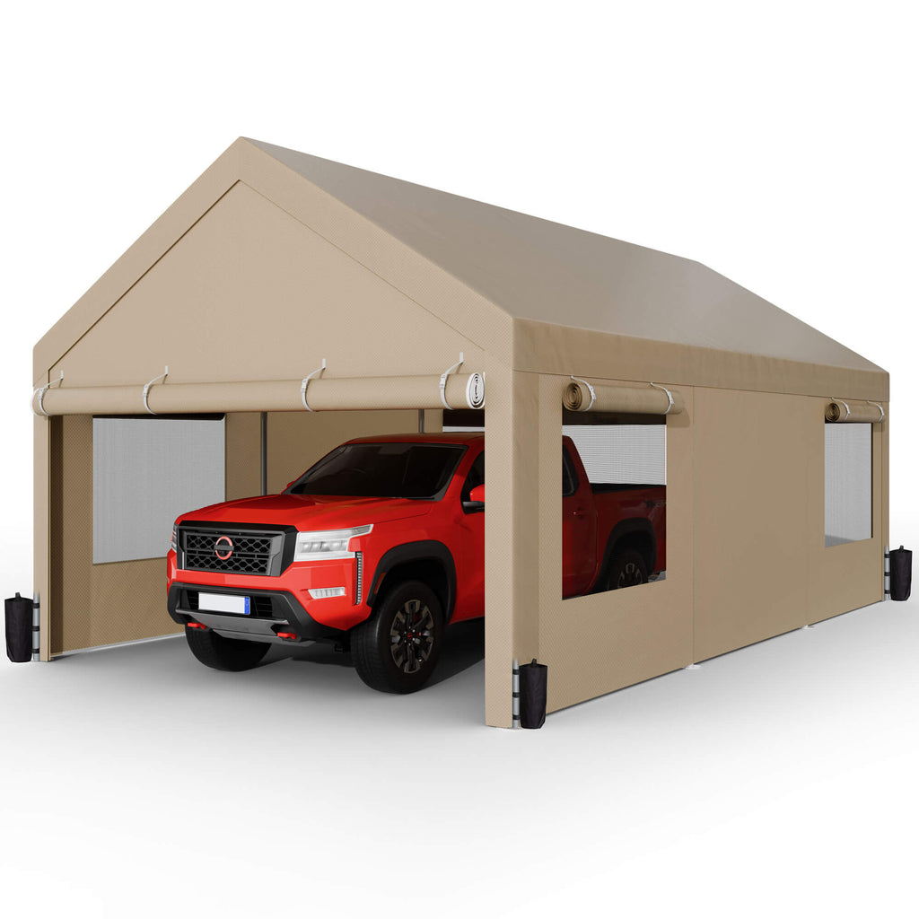 Vongrasig Carport, 12x20 ft Heavy Duty Carport Canopy with Roll-up Windows