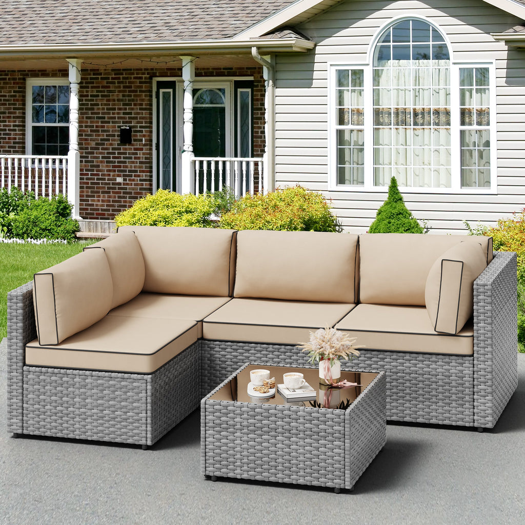 Vongrasig Patio Furniture 5 Pieces Outdoor Sectional Sofas, Sliver Wicker