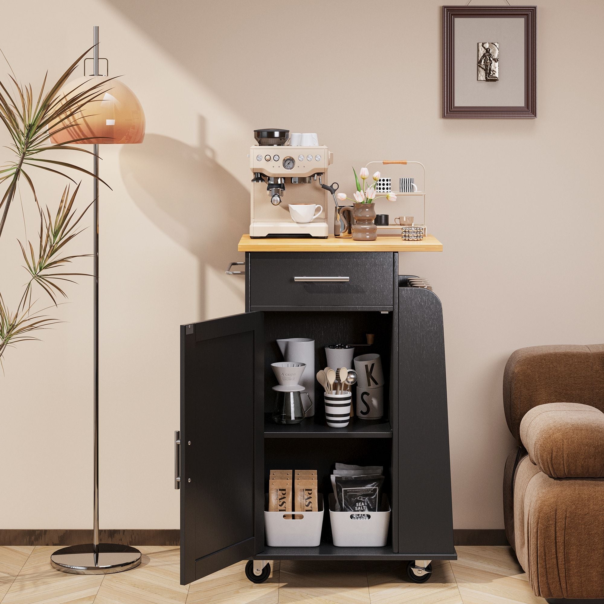 Walsunny Kitchen Island Rolling Cart with Storage Cabinet, Coffee Bar (7404392186032)