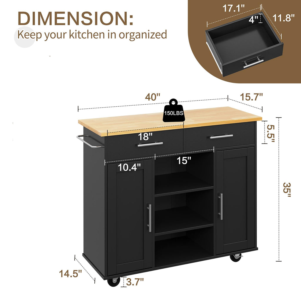 Walsunny 40" Multifunction Kitchen Cart Cabinet with Shelves (7404395692208)