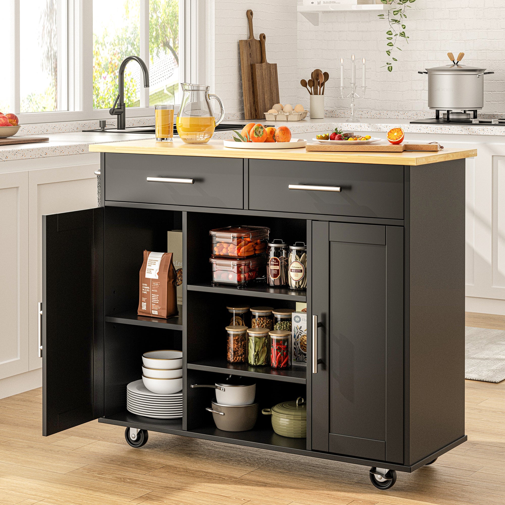 Walsunny 40" Multifunction Kitchen Cart Cabinet with Shelves (7404395692208)