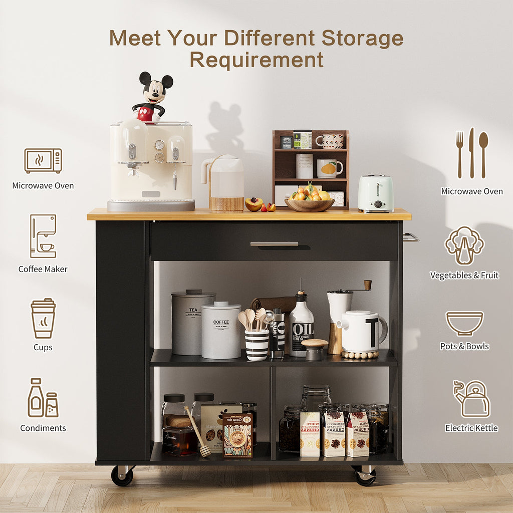 Walsunny Kitchen Island on Wheels with Storage Cabinet, Rolling Cart Kitchen Storage Organizer with/3 Side Spice Rack, 2 Tier Open Shelf for Kitchen (7404396511408)