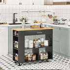 Walsunny Kitchen Island on Wheels with Storage Cabinet, Rolling Cart Kitchen Storage Organizer with/3 Side Spice Rack, 2 Tier Open Shelf for Kitchen (7404396511408)