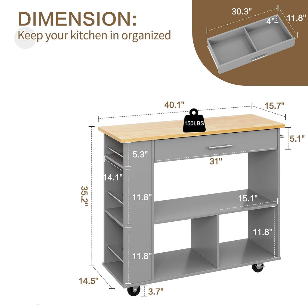 Walsunny Kitchen Island on Wheels with Storage Cabinet, Rolling Cart Kitchen Storage Organizer with/3 Side Spice Rack, 2 Tier Open Shelf for Kitchen (7404396511408)