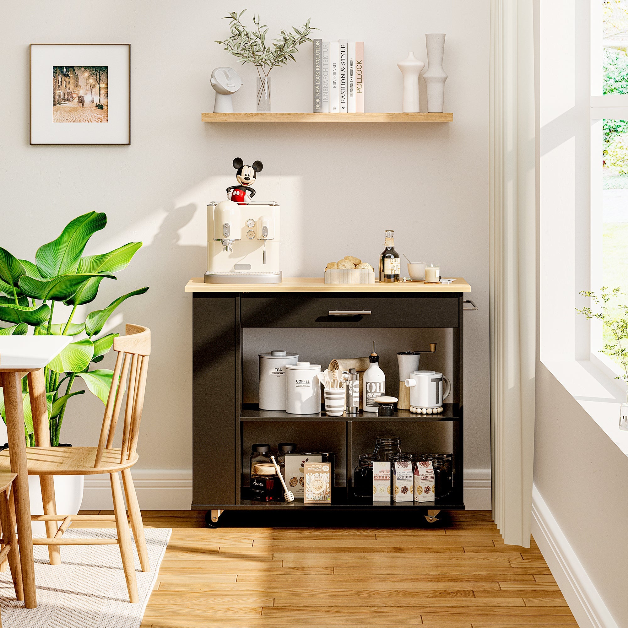 Walsunny Kitchen Island on Wheels with Storage Cabinet, Rolling Cart Kitchen Storage Organizer with/3 Side Spice Rack, 2 Tier Open Shelf for Kitchen (7404396511408)