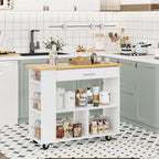Walsunny Kitchen Island on Wheels with Storage Cabinet, Rolling Cart Kitchen Storage Organizer with/3 Side Spice Rack, 2 Tier Open Shelf for Kitchen (7404396511408)