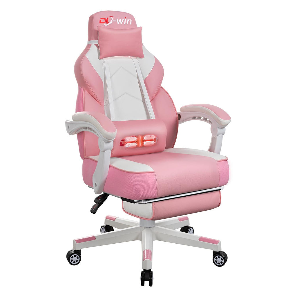 Gaming Chairs  Walsunny Gaming Chairs with Footrest, Massage Leather Game Chair for Adults Big and Tall Gamer Chair with Headrest and Lumbar Support with Ergonomic PU Leather   #color_pink