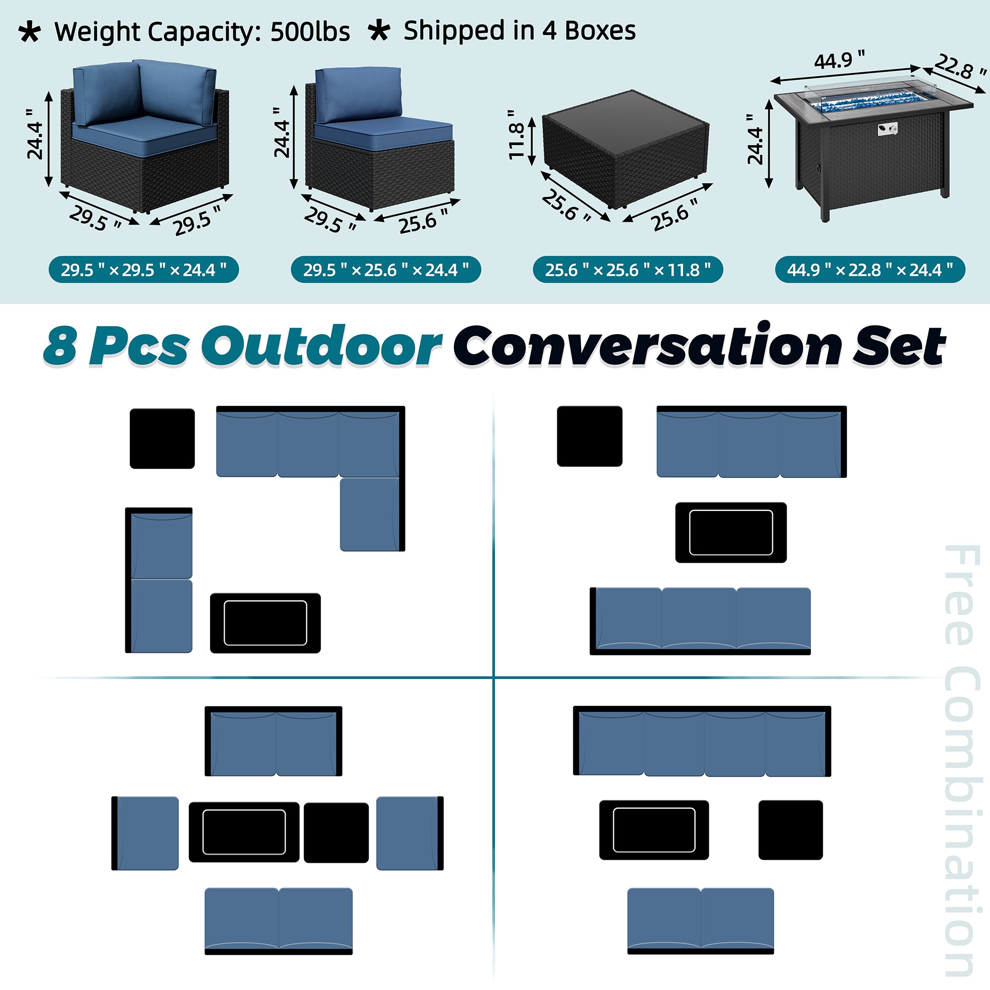 8-Piece Outdoor Patio Seating Group with Fire Pit Table