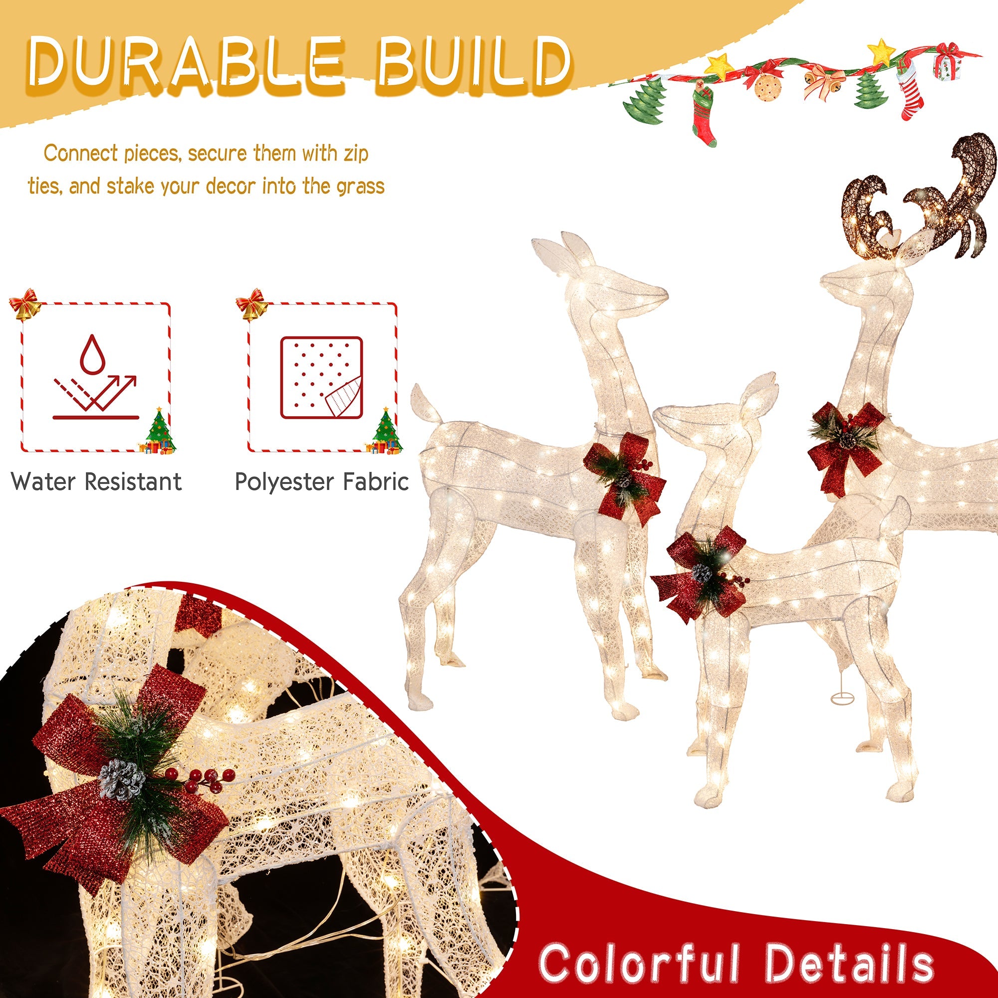 Walsunny LED Lighted Christmas Deer Family Display Set
