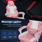 Gaming Chairs  Walsunny Gaming Chairs with Footrest, Massage Leather Game Chair for Adults Big and Tall Gamer Chair with Headrest and Lumbar Support with Ergonomic PU Leather   #color_pink