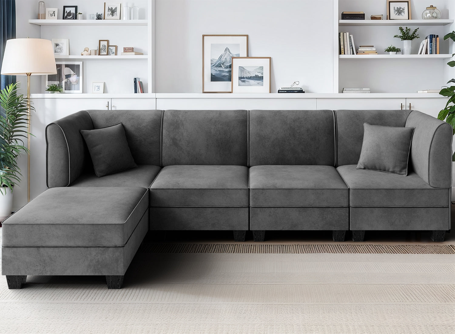 Walsunny Velvet 5 Pieces Modular Sectional Sofa L-Shaped Couch With Reversible Chaise (7223391125680)