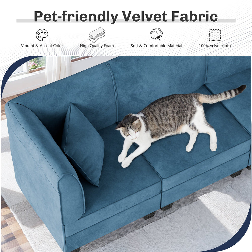 Walsunny Velvet 5 Pieces Modular Sectional Sofa L-Shaped Couch With Reversible Chaise (7223391125680)
