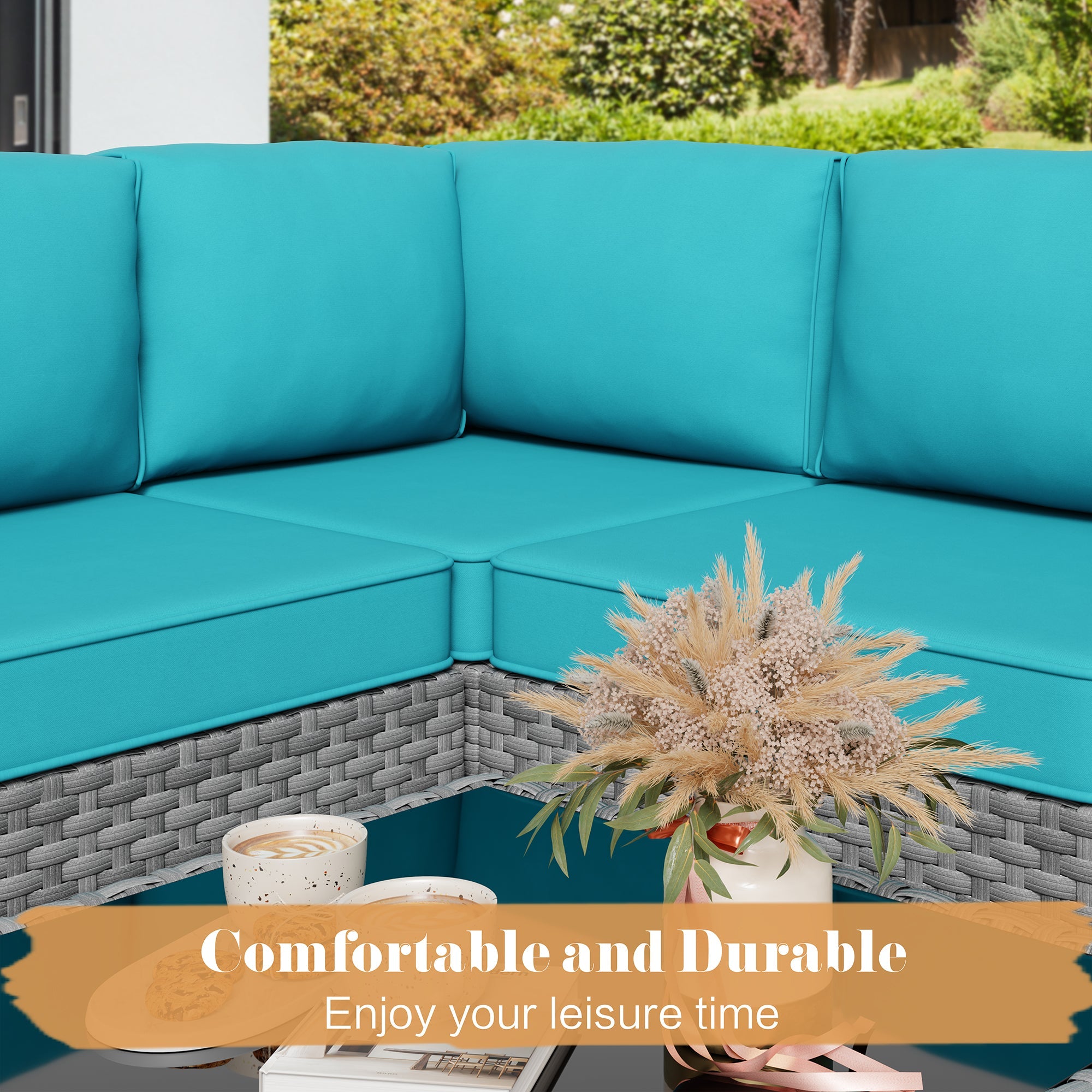 Vongrasig Patio Furniture 5 Pieces Outdoor Sectional Sofas, Sliver Wicker