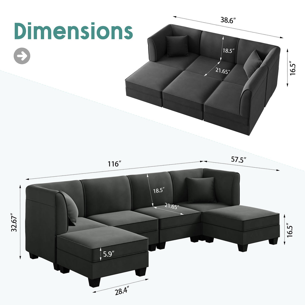Walsunny  U-Shape Convertible Sectional Sofa Couch with 6 Seats
#color_dark-grey
