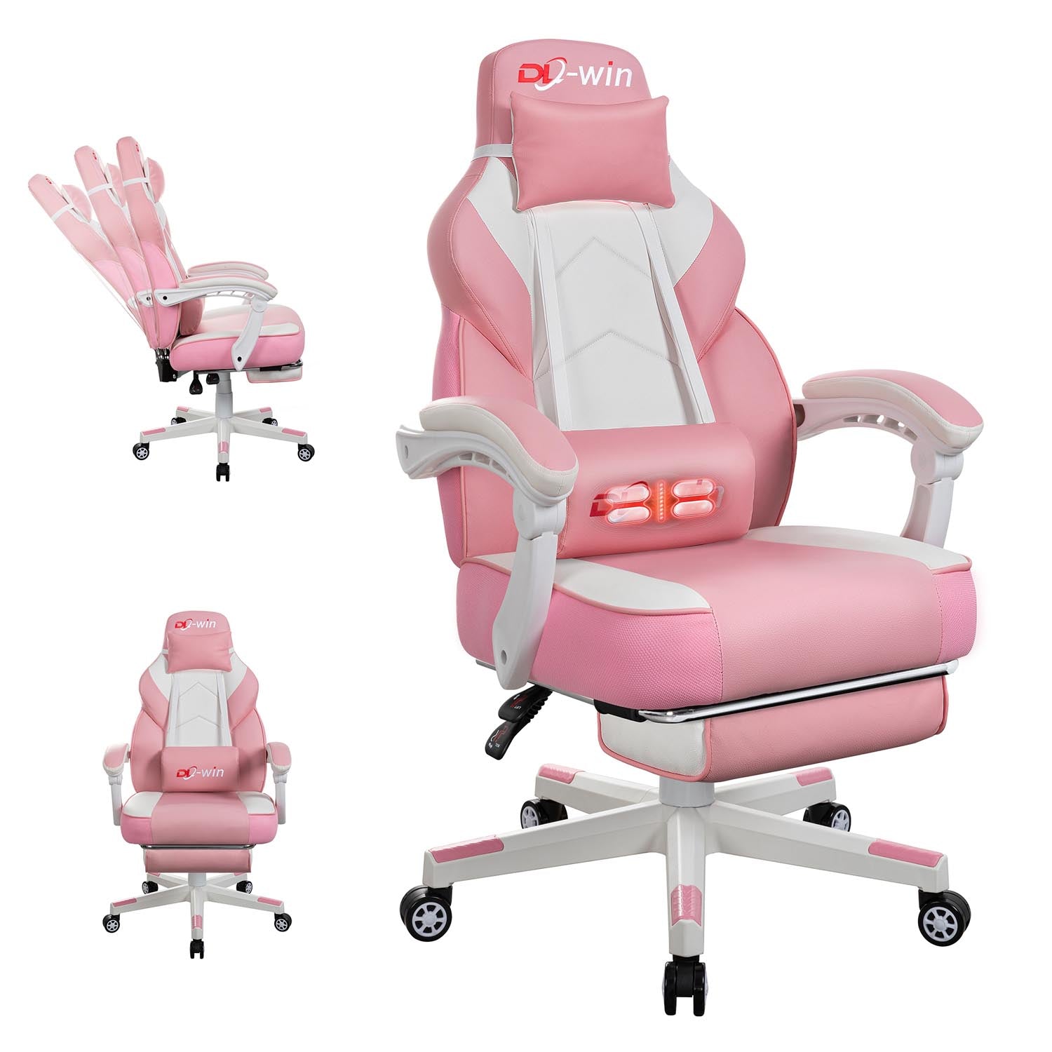 Gaming Chairs  Walsunny Gaming Chairs with Footrest, Massage Leather Game Chair for Adults Big and Tall Gamer Chair with Headrest and Lumbar Support with Ergonomic PU Leather   #color_pink