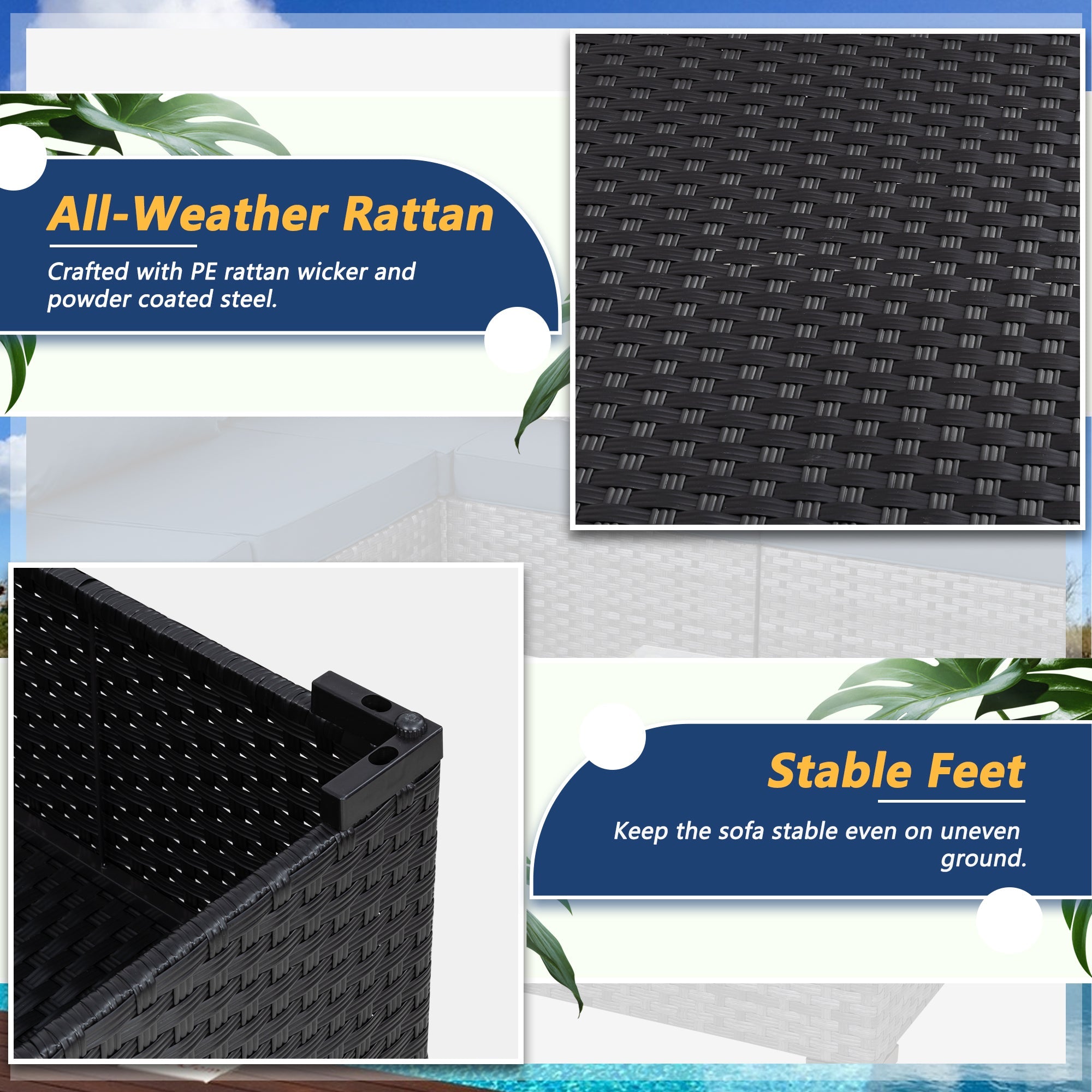 Walsunny Patio Furniture 7 Pieces Outdoor Sectional Sofa Set, Black Wicker