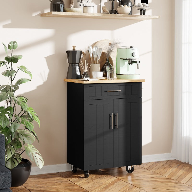 Walsunny 26¡®¡¯ Rolling Kitchen Island with Solid Wood Top#color_black