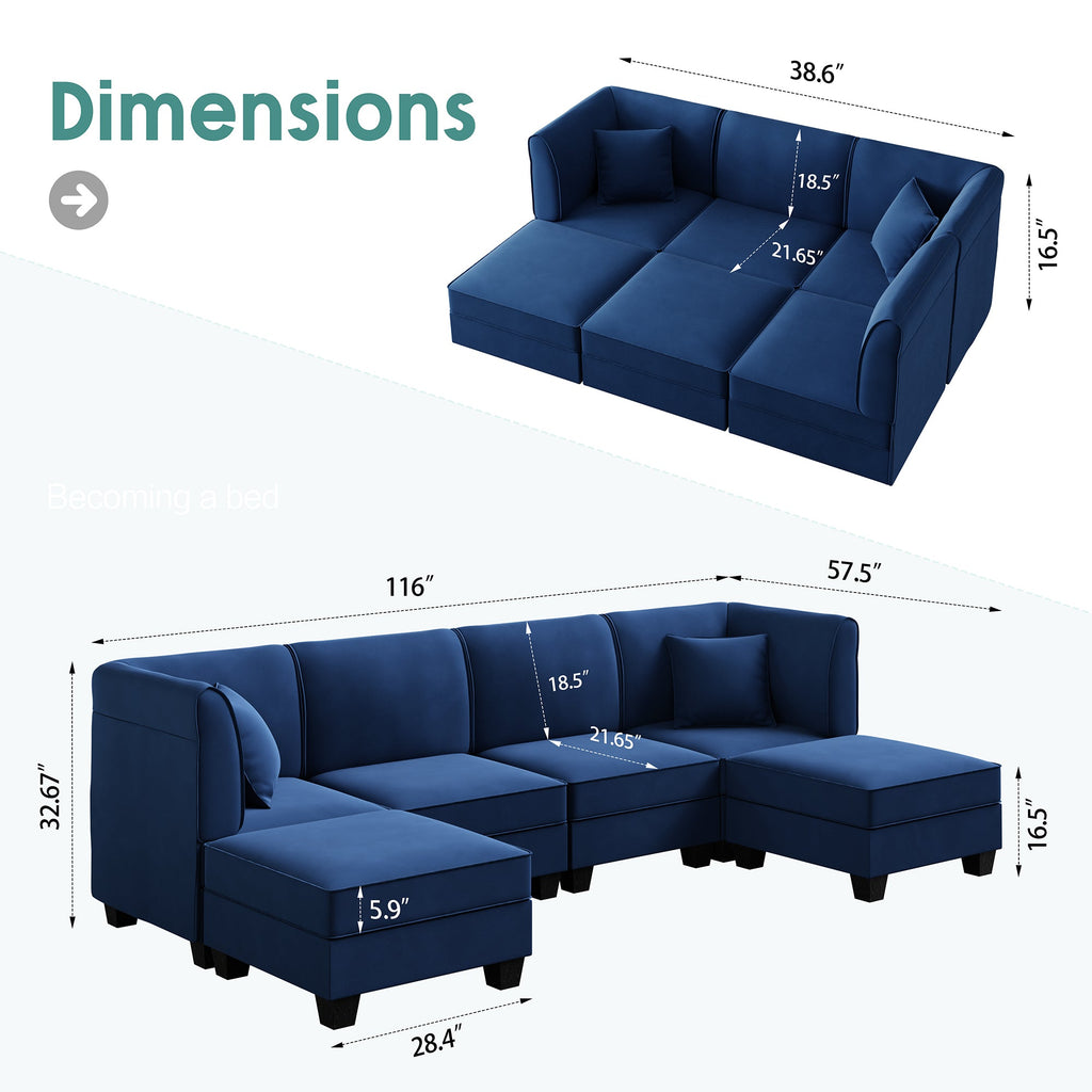 Walsunny  U-Shape Convertible Sectional Sofa Couch with 6 Seats
#color_dark-blue