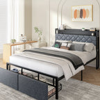 Walsunny Bed Frame with Led Light and 2 Drawers Metal Platform Bed with Button Tufted Headboard Strong Metal Slats (7504175136944)