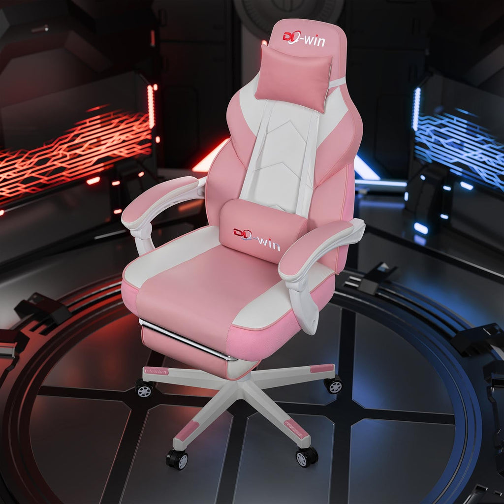 Gaming Chairs  Walsunny Gaming Chairs with Footrest, Massage Leather Game Chair for Adults Big and Tall Gamer Chair with Headrest and Lumbar Support with Ergonomic PU Leather   #color_pink