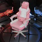 Gaming Chairs  Walsunny Gaming Chairs with Footrest, Massage Leather Game Chair for Adults Big and Tall Gamer Chair with Headrest and Lumbar Support with Ergonomic PU Leather   #color_pink