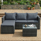 Patio Furniture Set with Detachable Soft Cushions, All Weather Outdoor PE Rattan Patio Conversation Sofa Set, Black Rattan/Grey