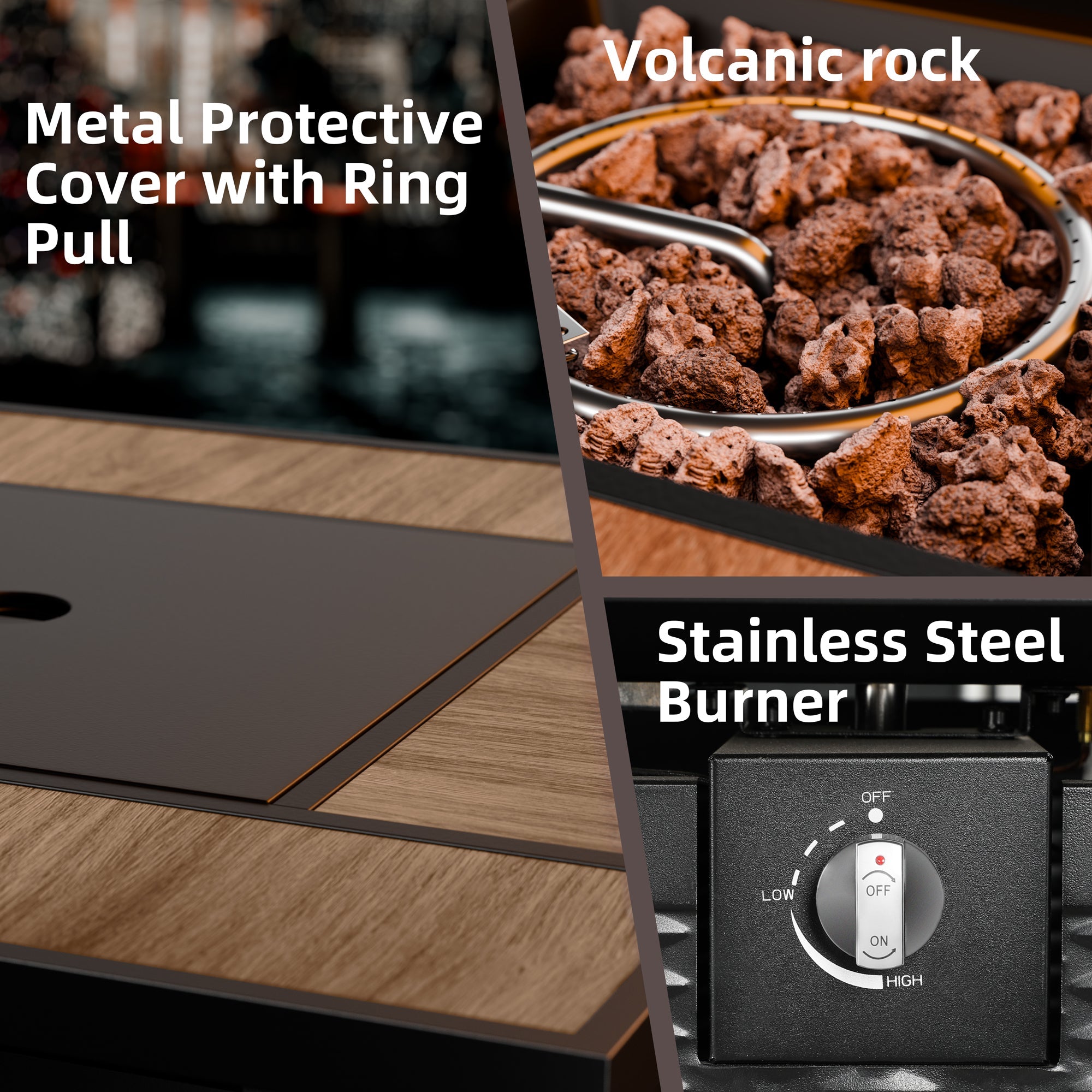 Walsunny 28" Propane Gas Fire Pit Table 50,000 BTU Square Outdoor Wicker (7436201689264)