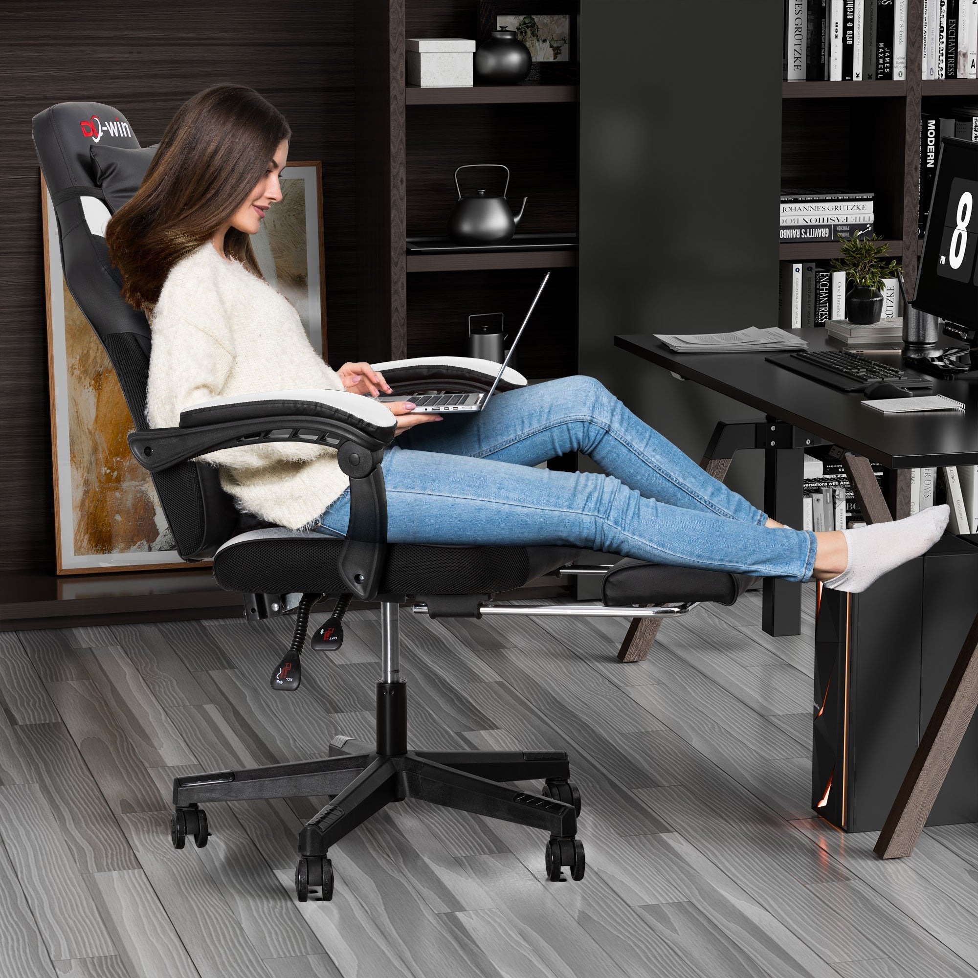 Gaming Chairs  Walsunny Gaming Chairs with Footrest, Massage Leather Game Chair for Adults Big and Tall Gamer Chair with Headrest and Lumbar Support with Ergonomic PU Leather   #color_white