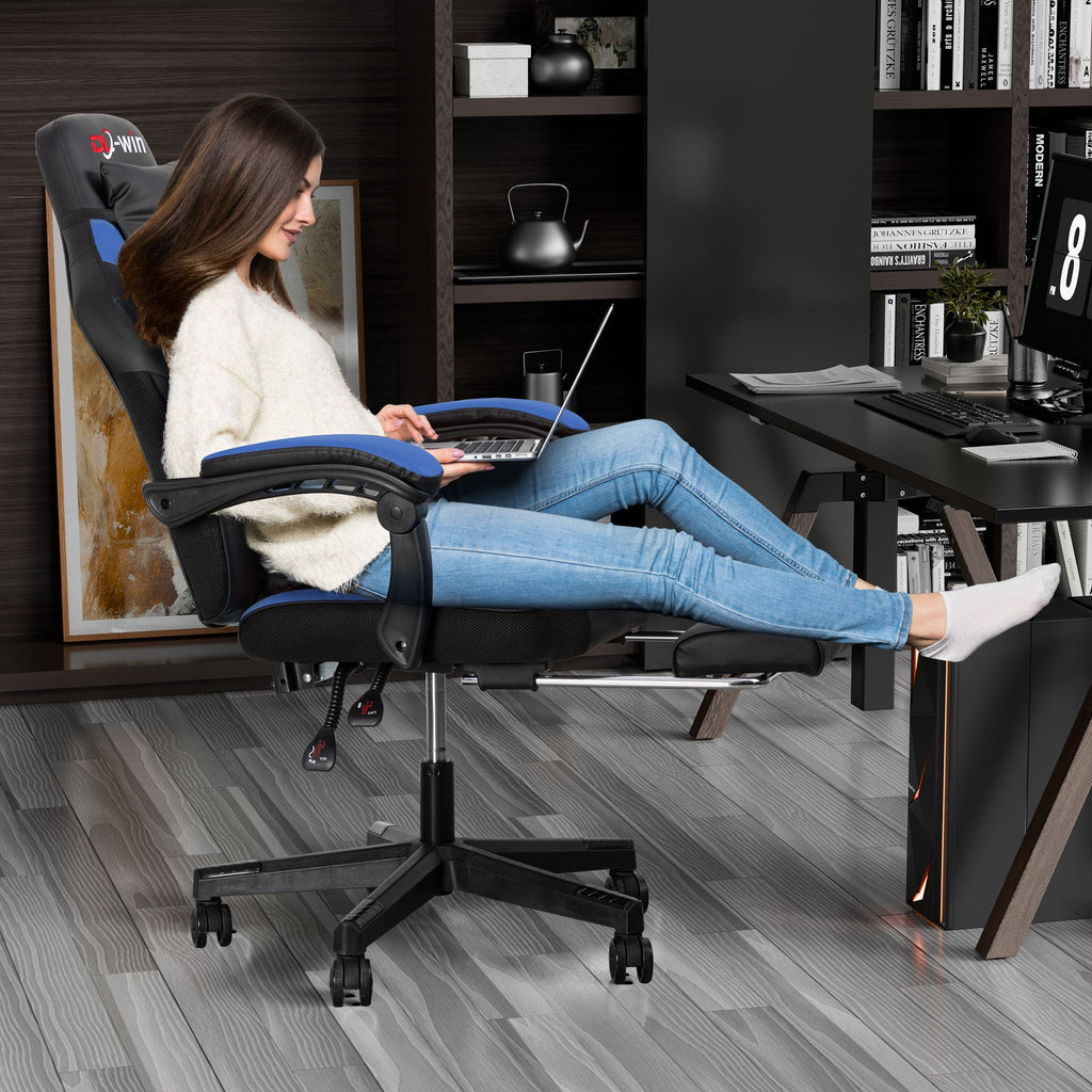 Gaming Chairs  Walsunny Gaming Chairs with Footrest, Massage Leather Game Chair for Adults Big and Tall Gamer Chair with Headrest and Lumbar Support with Ergonomic PU Leather  #color_blue