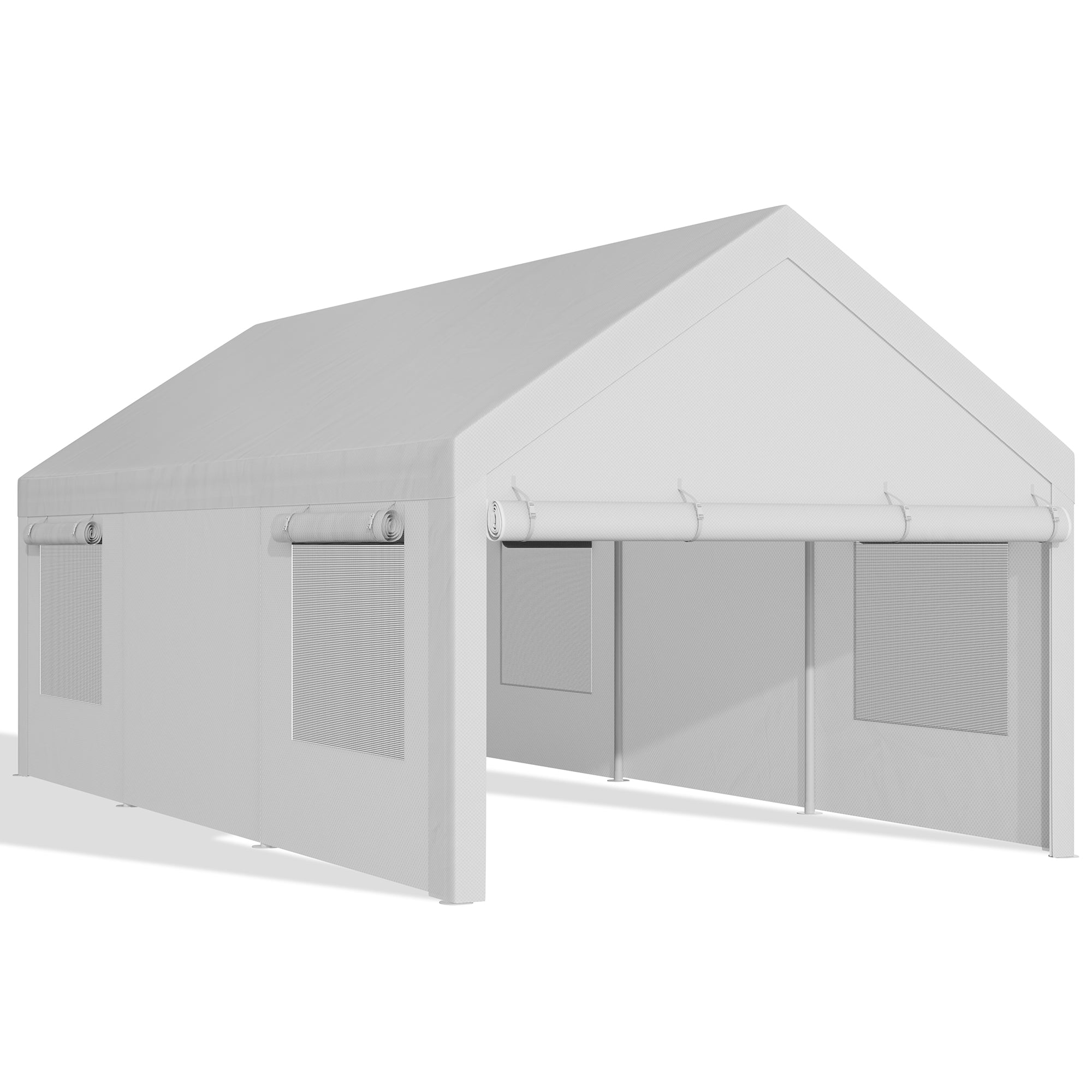 Walsunny Carport, 10x20 ft Heavy Duty Carport Canopy with Roll-up Windows, Portable Garage with Removable Sidewalls & Doors (7404387467440)
