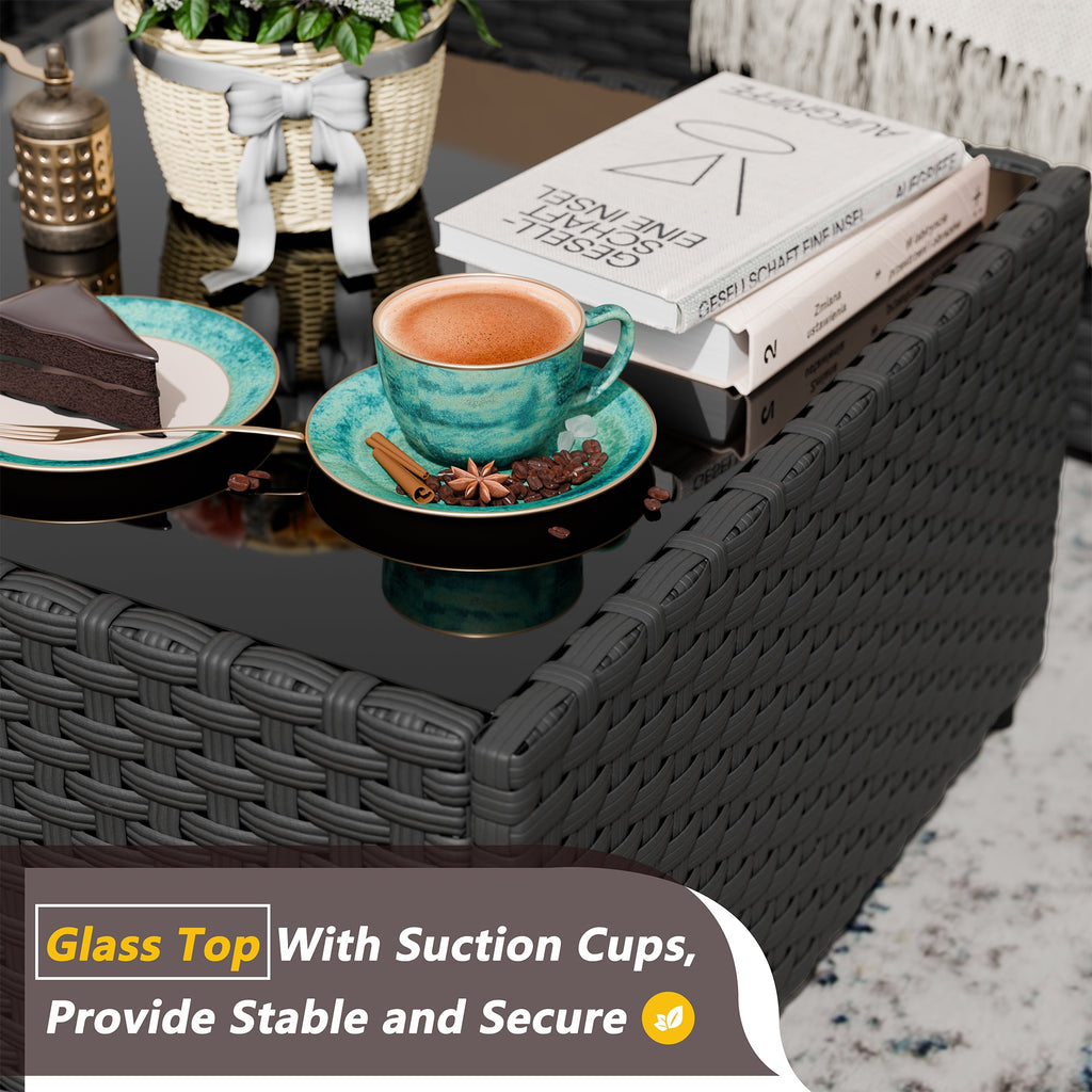 Walsunny Patio Furniture 5 Pieces Outdoor Sectional Sofa, Black Wicker