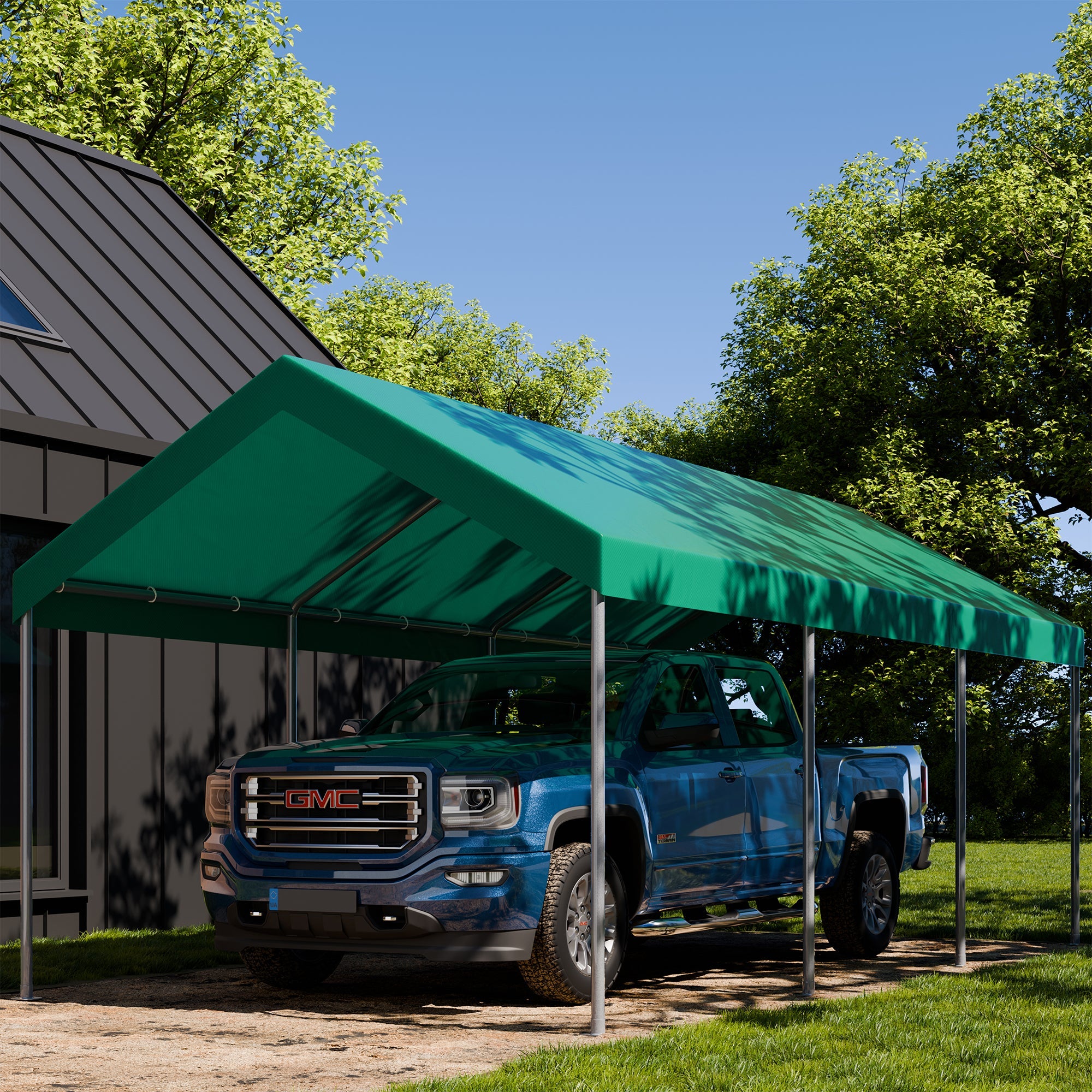 Walsunny Carport 10 x 20 ft Heavy Duty Carport Car Canopy with Powder-Coated Steel Frame,  Shelter Party Tent with 180g PE Tarp for Wedding, Garden (7404386713776)