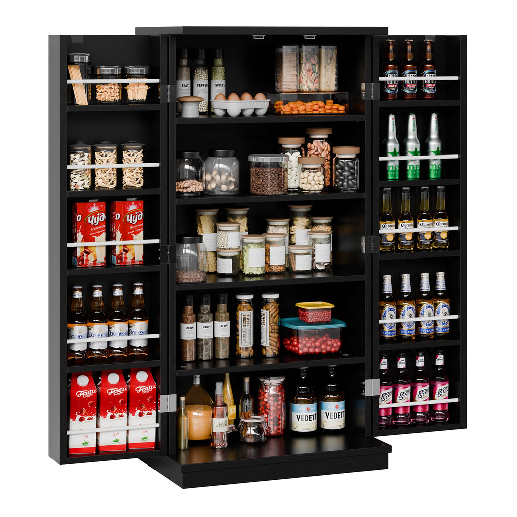 Walsunny 47" Kitchen Pantry Farmhouse Storage Cabinet with Adjustable Shelves, Racks and Doors Freestanding Kitchen Hutch Cupboard (7504155214000)